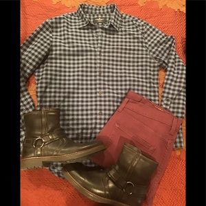 American Eagle LS Grey and Black Plaid Button Down Men’s Shirt Size M